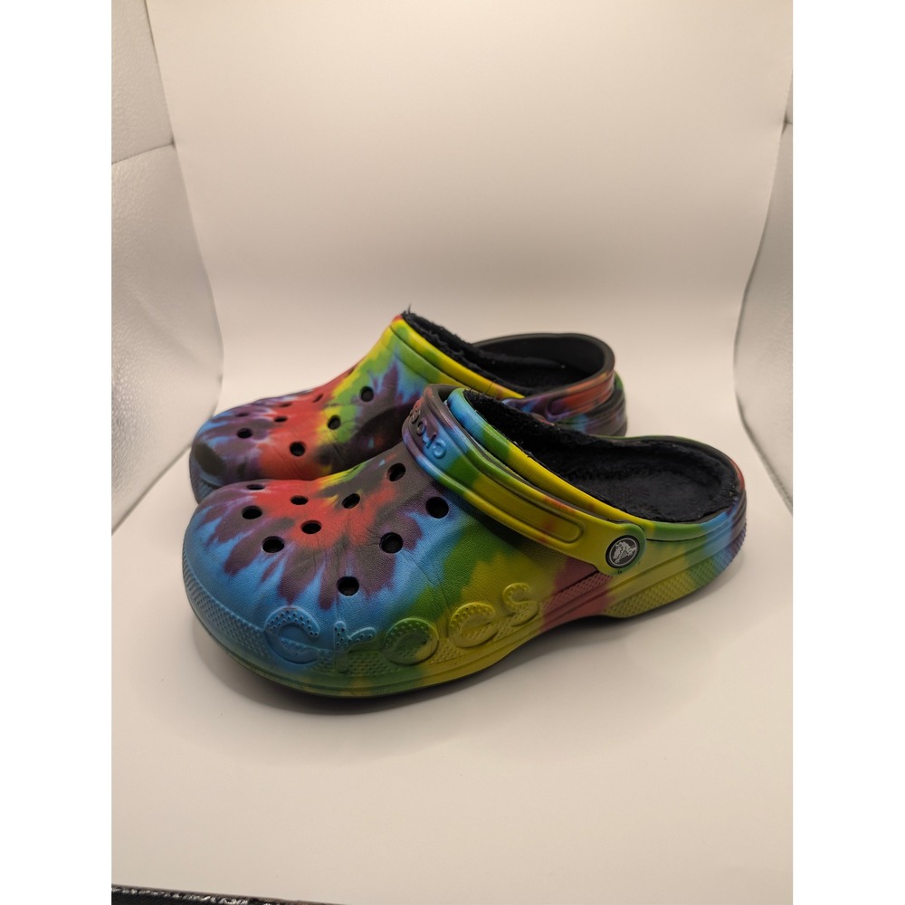Crocs Clog Unisex M8 W10 Multi Tie Dye Classic Fuzz Lined Comfort Slip On Shoes